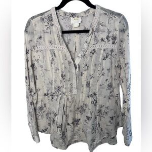 EUC Maeve Anthropologie Pleated Long Sleeve Floral Print Top size 4